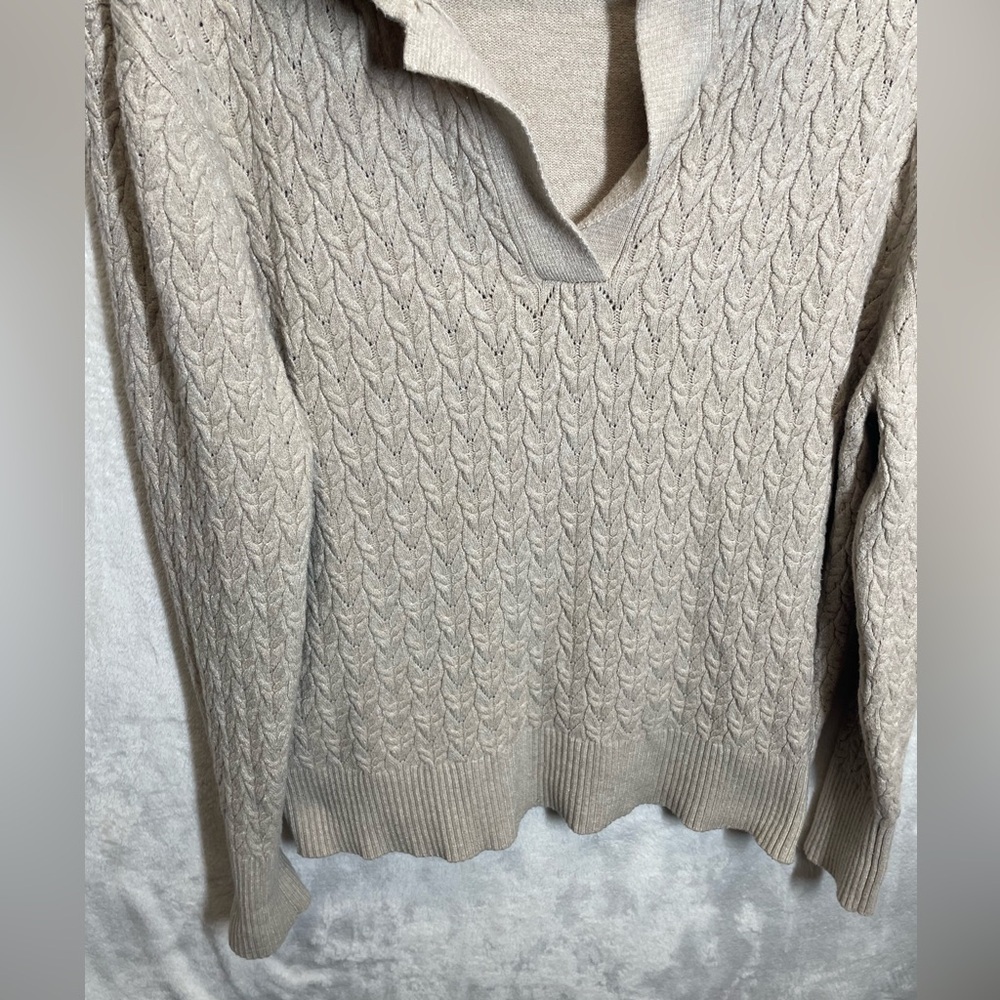 Aaeda women’s crewneck cableknit sweater neutral tan women’s XL - Picture 3 of 8